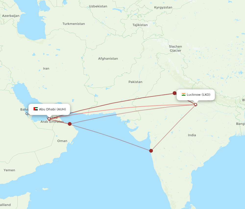 AUH to LKO flights and routes map
