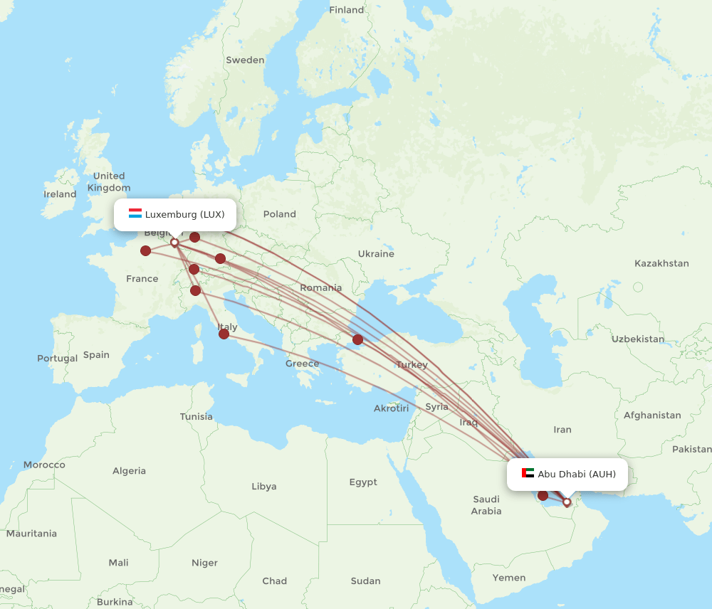 AUH-LUX flight routes