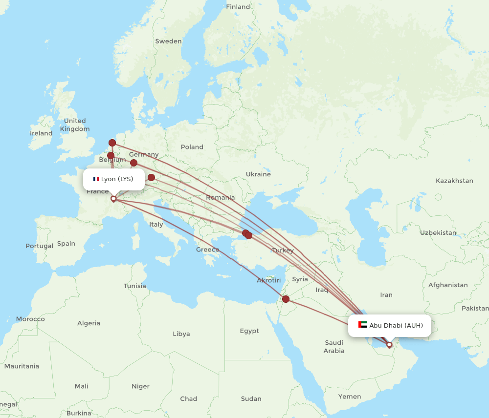 AUH-LYS flight routes
