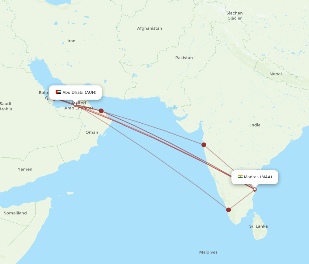 AUH to MAA flights and routes map