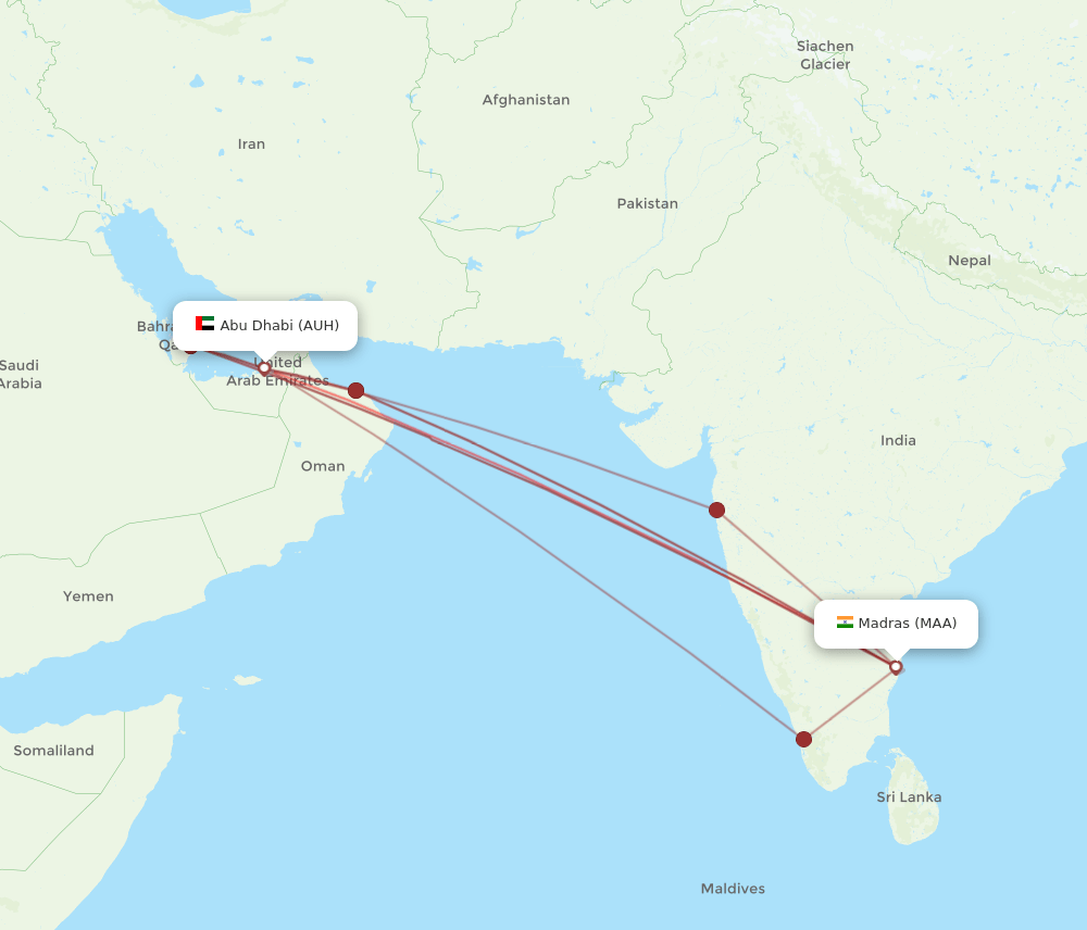 AUH-MAA flight routes