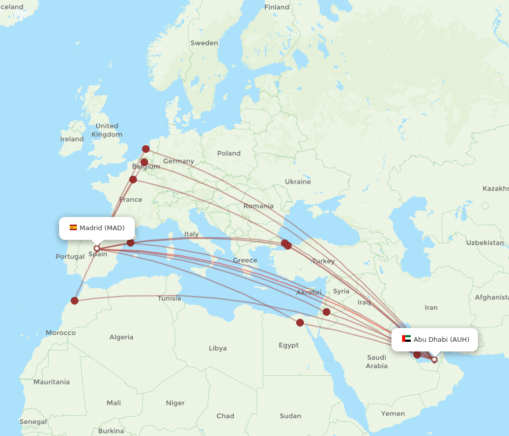 AUH to MAD flights and routes map