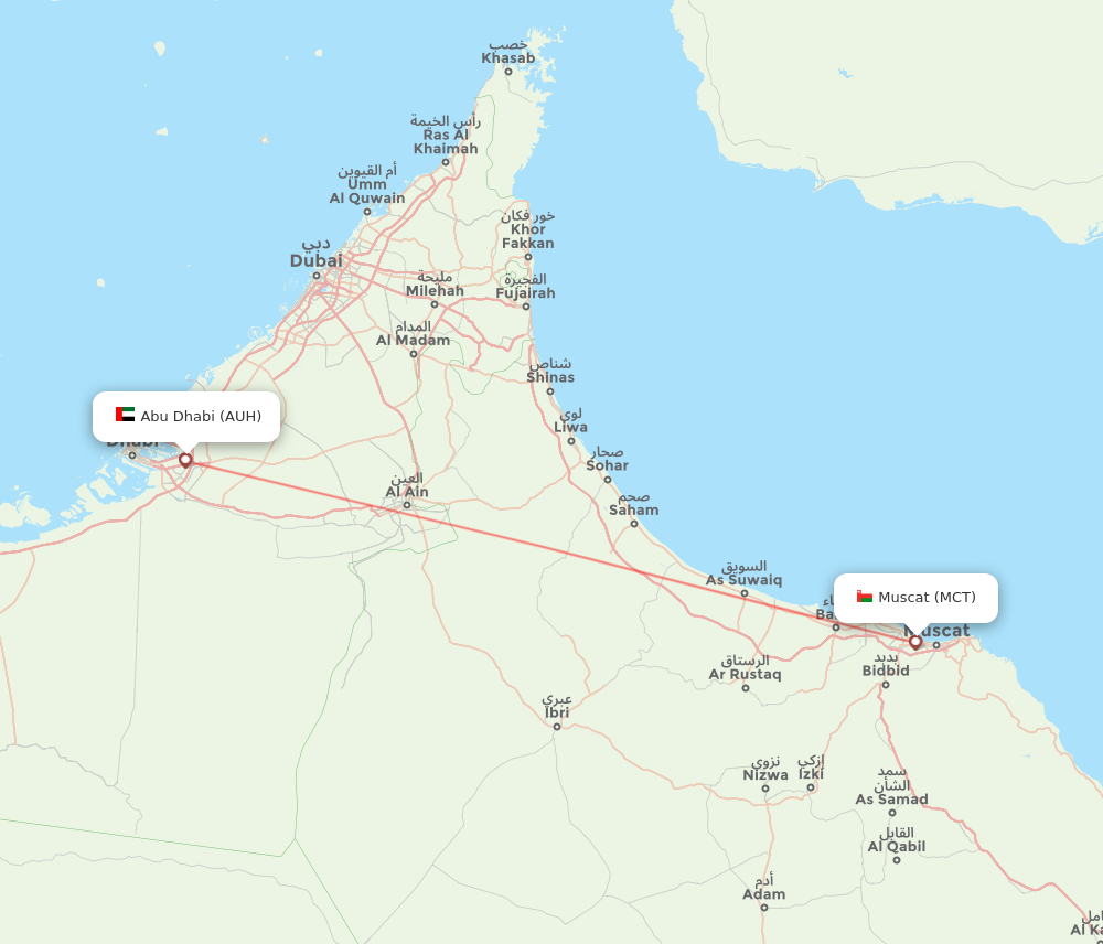 AUH to MCT flights and routes map