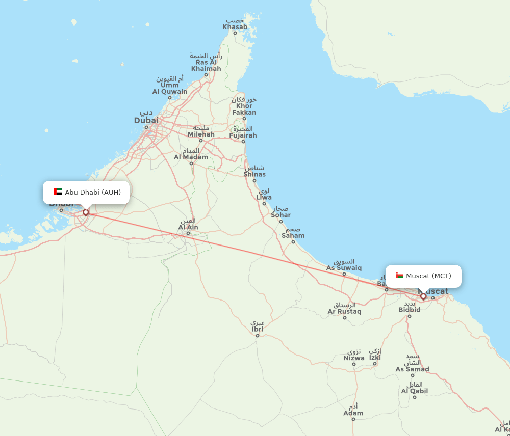 Abu Dhabi - Muscat route map and flight paths