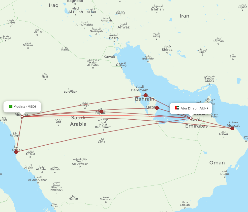 AUH to MED flights and routes map
