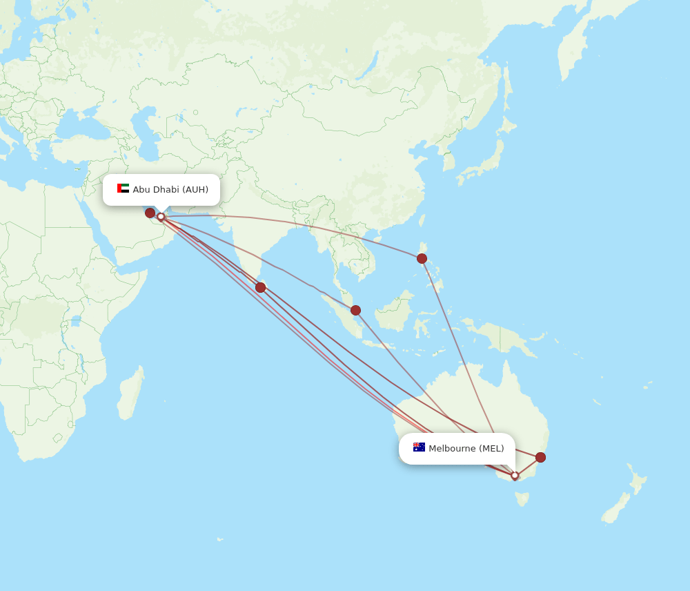 AUH to MEL flights and routes map