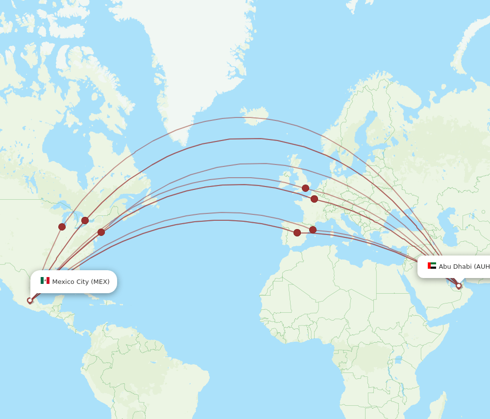 AUH-MEX flight routes