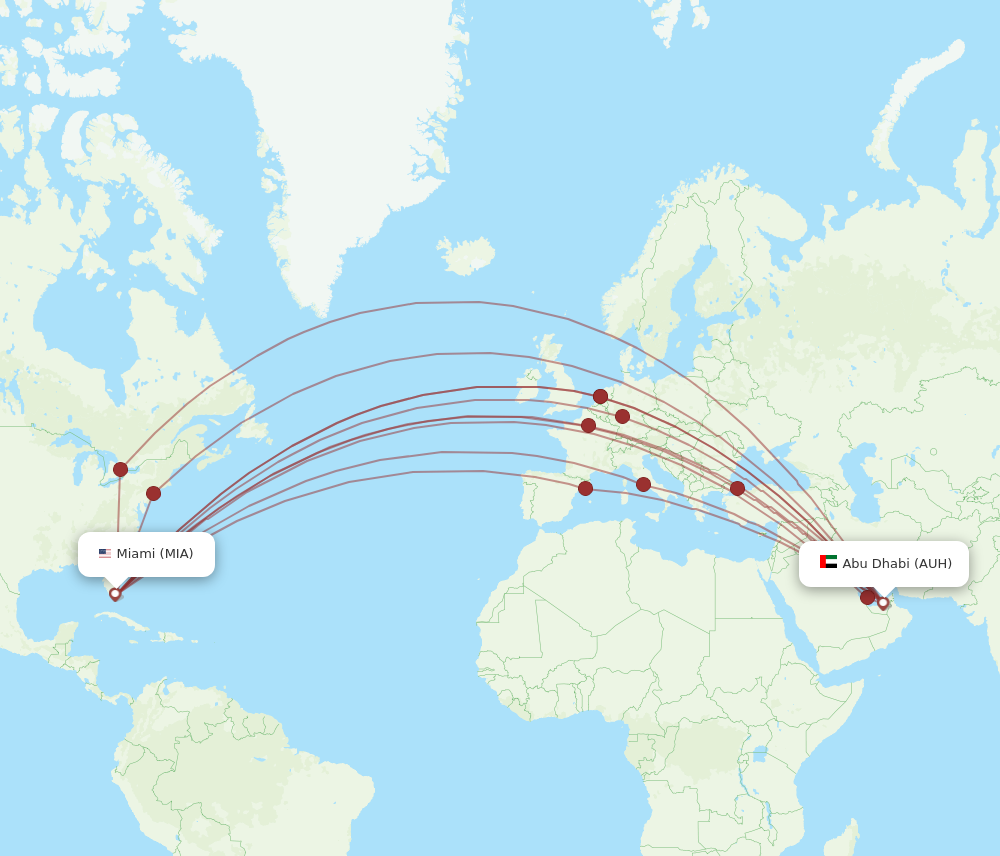 AUH to MIA flights and routes map
