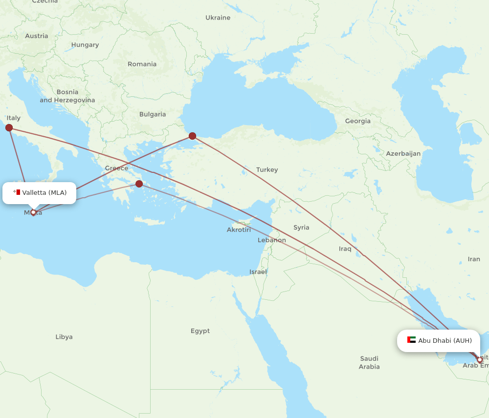 AUH-MLA flight routes