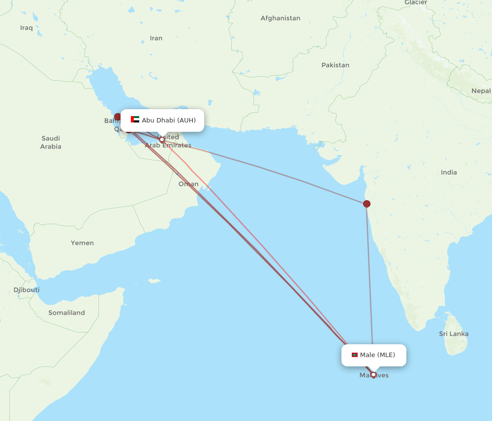 AUH to MLE flights and routes map