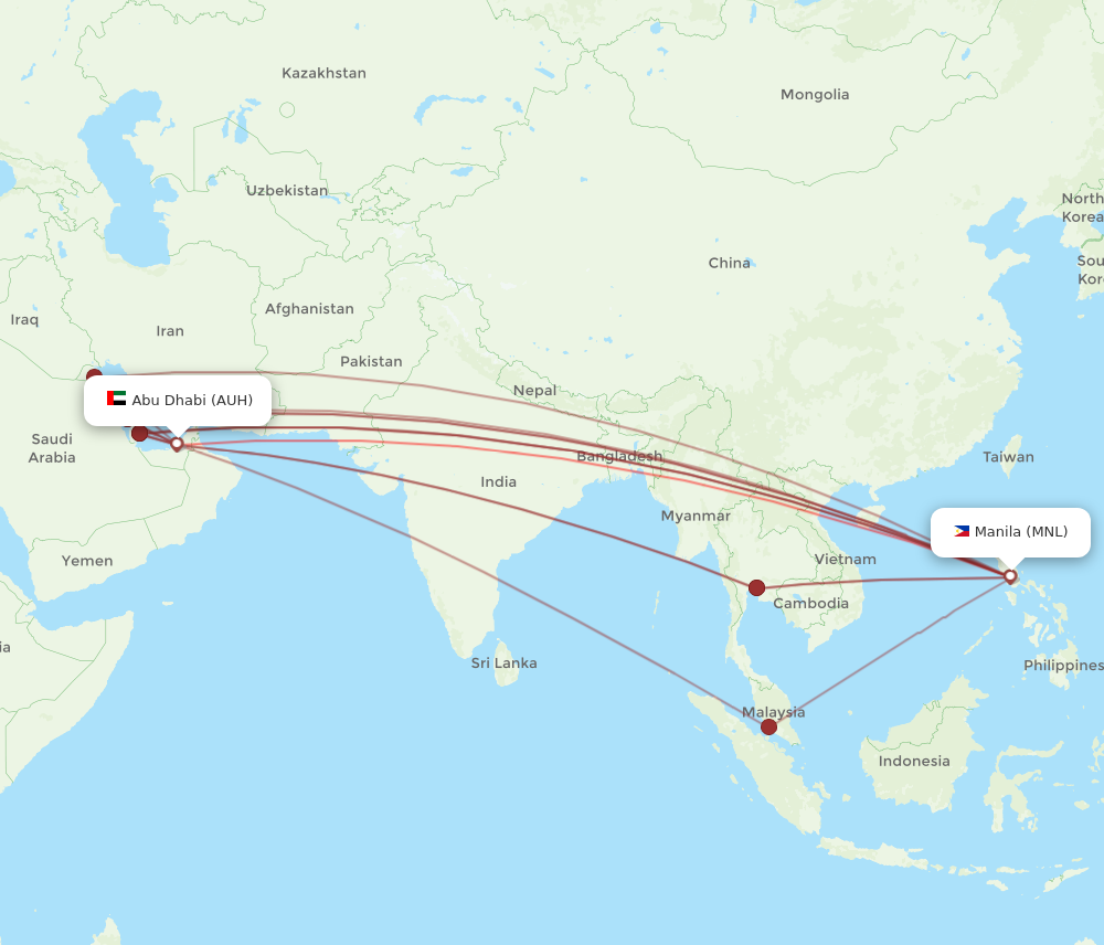 AUH to MNL flights and routes map