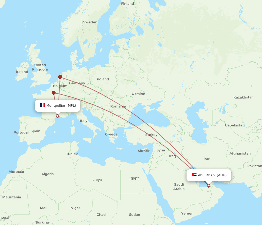 AUH to MPL flights and routes map