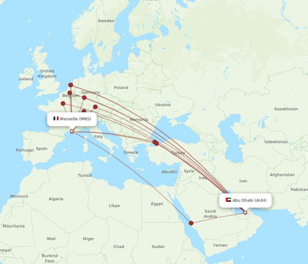 AUH to MRS flights and routes map