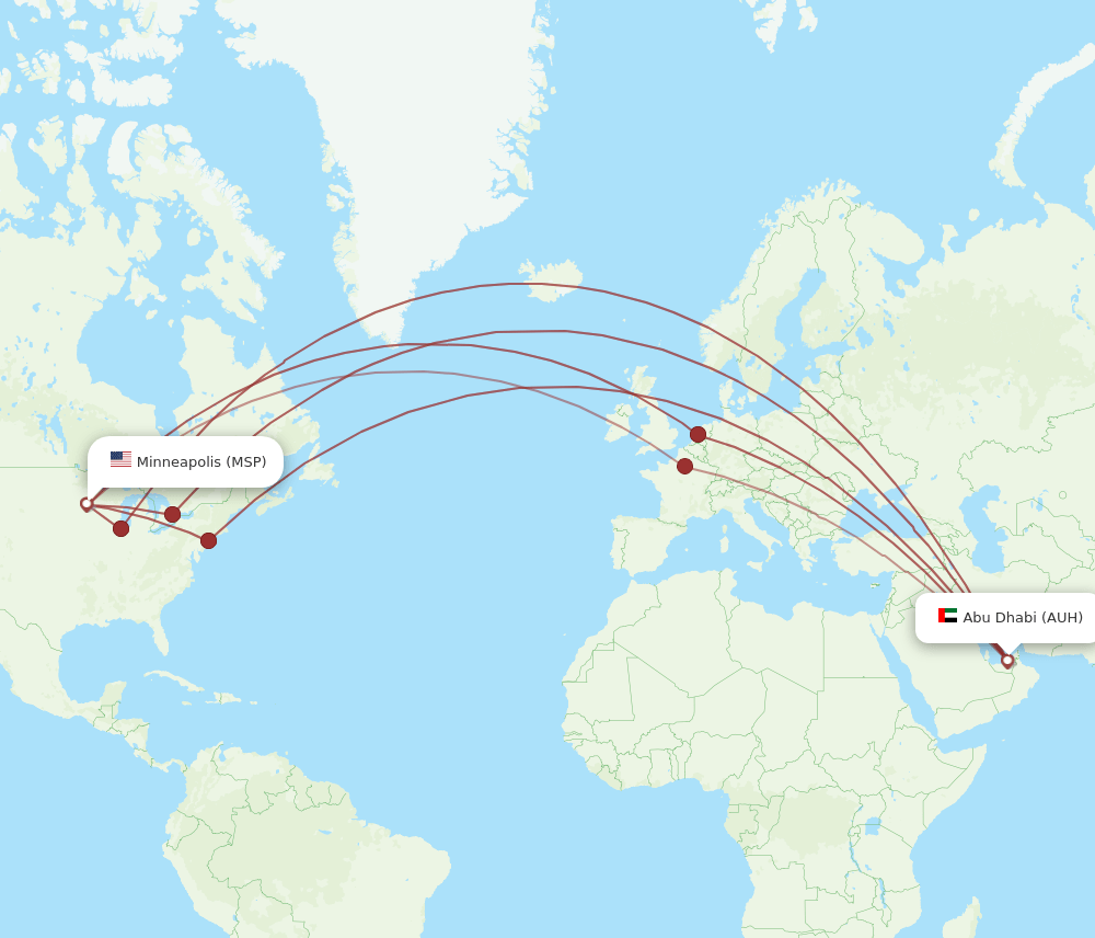 AUH-MSP flight routes