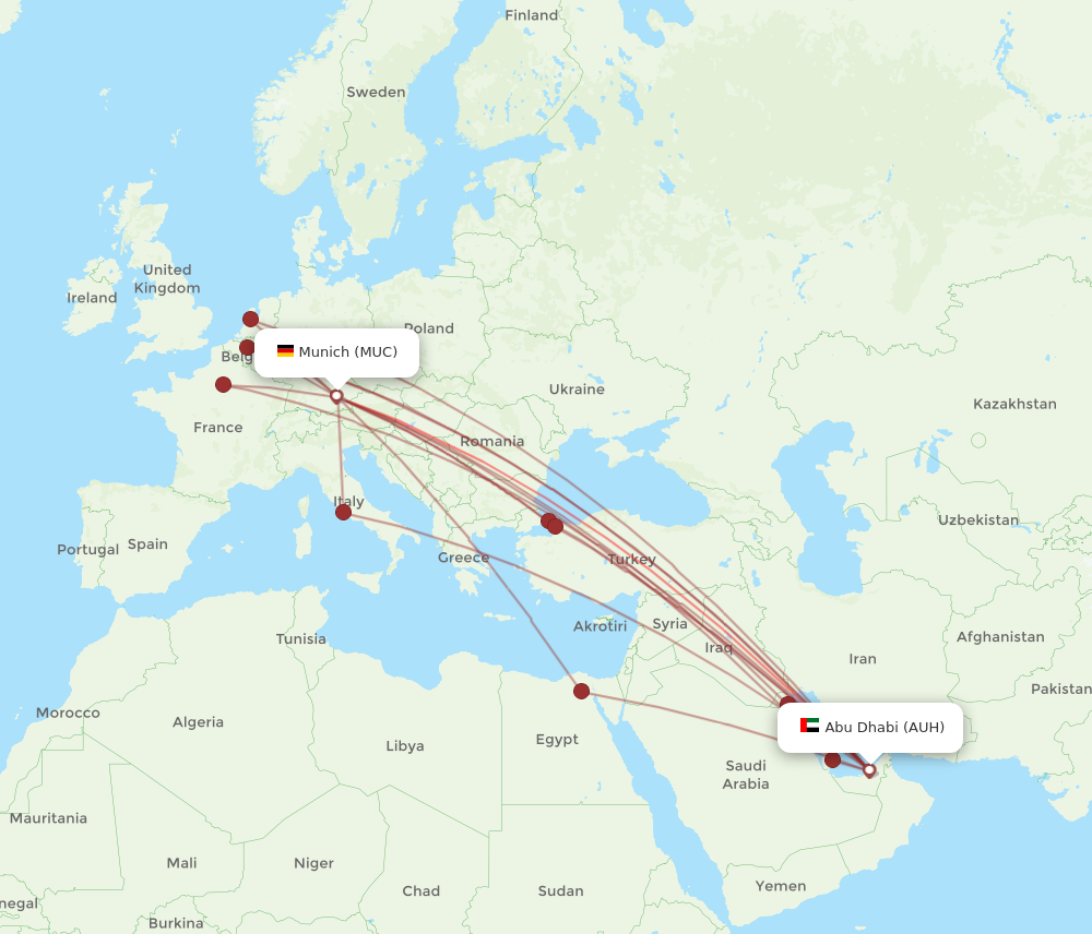 AUH to MUC flights and routes map