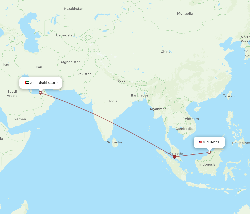 AUH to MYY flights and routes map