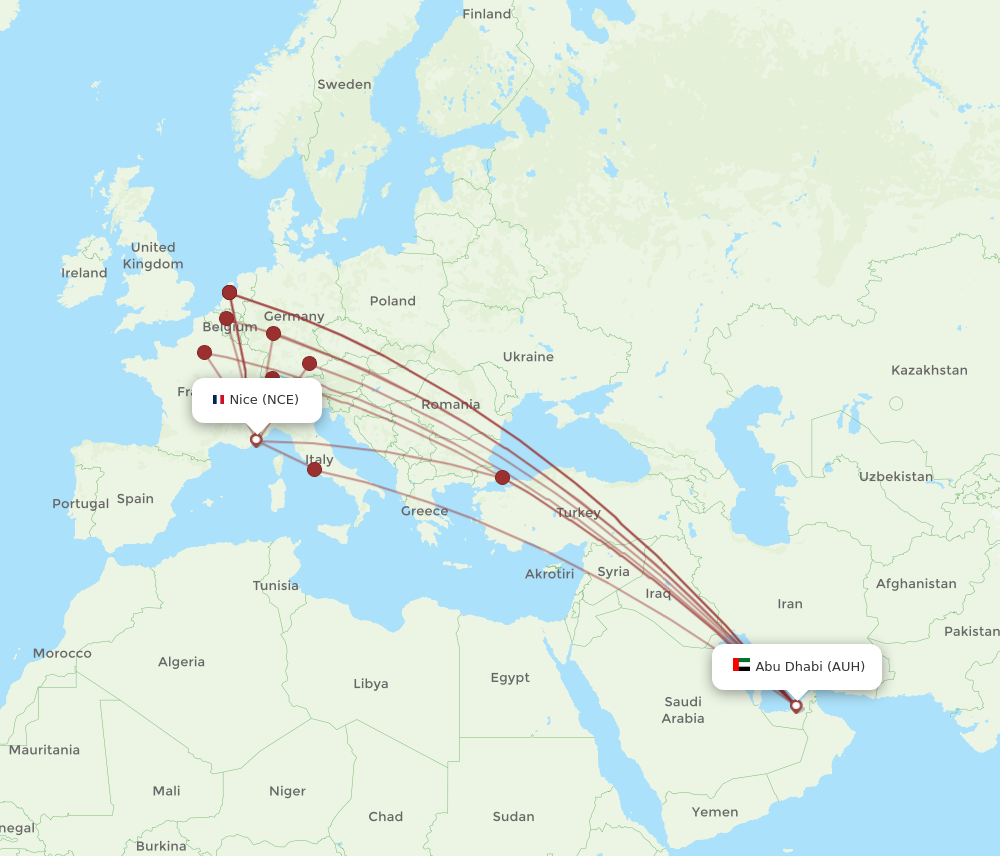AUH to NCE flights and routes map