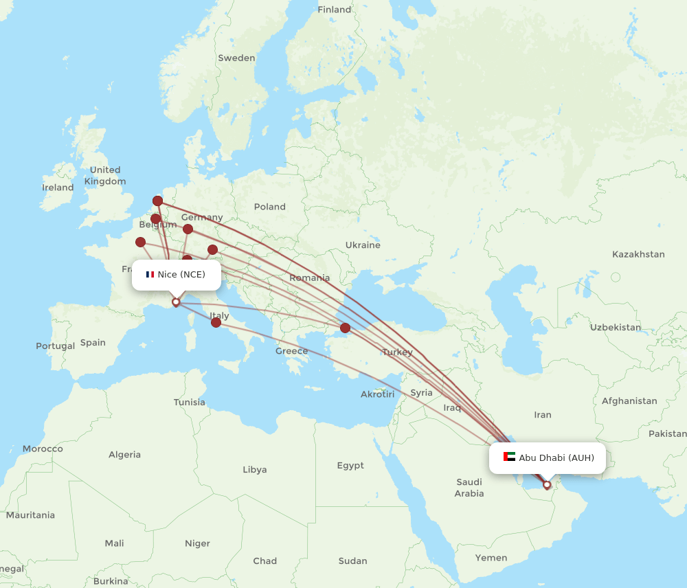 AUH-NCE flight routes