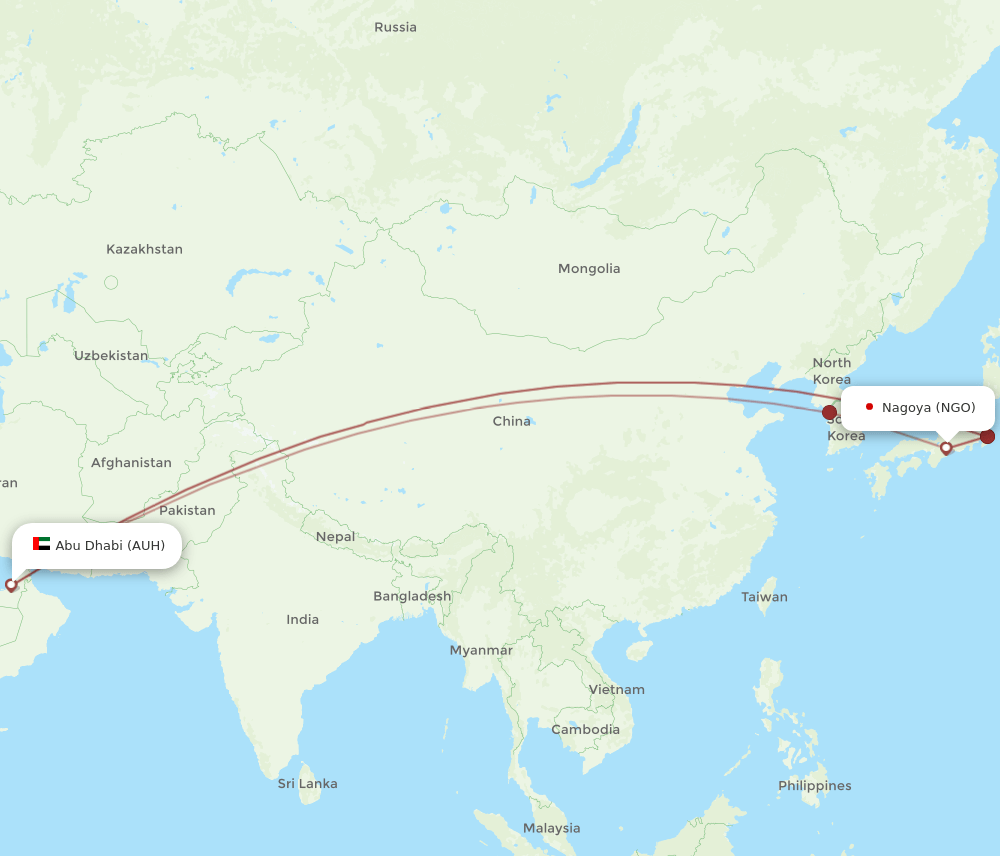 AUH-NGO flight routes