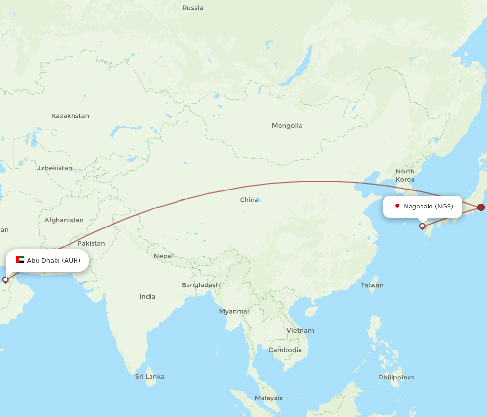 AUH-NGS flight routes