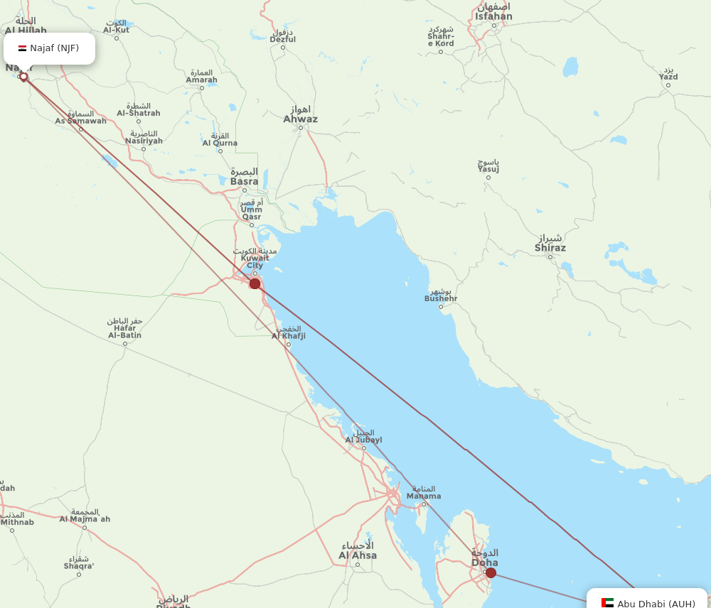 AUH-NJF flight routes