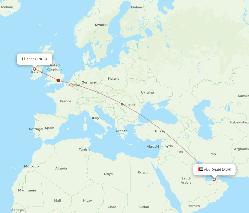 AUH to NOC flights and routes map