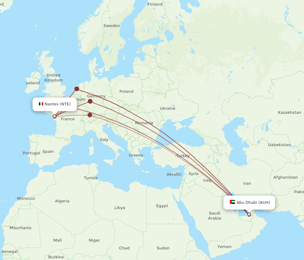 AUH to NTE flights and routes map