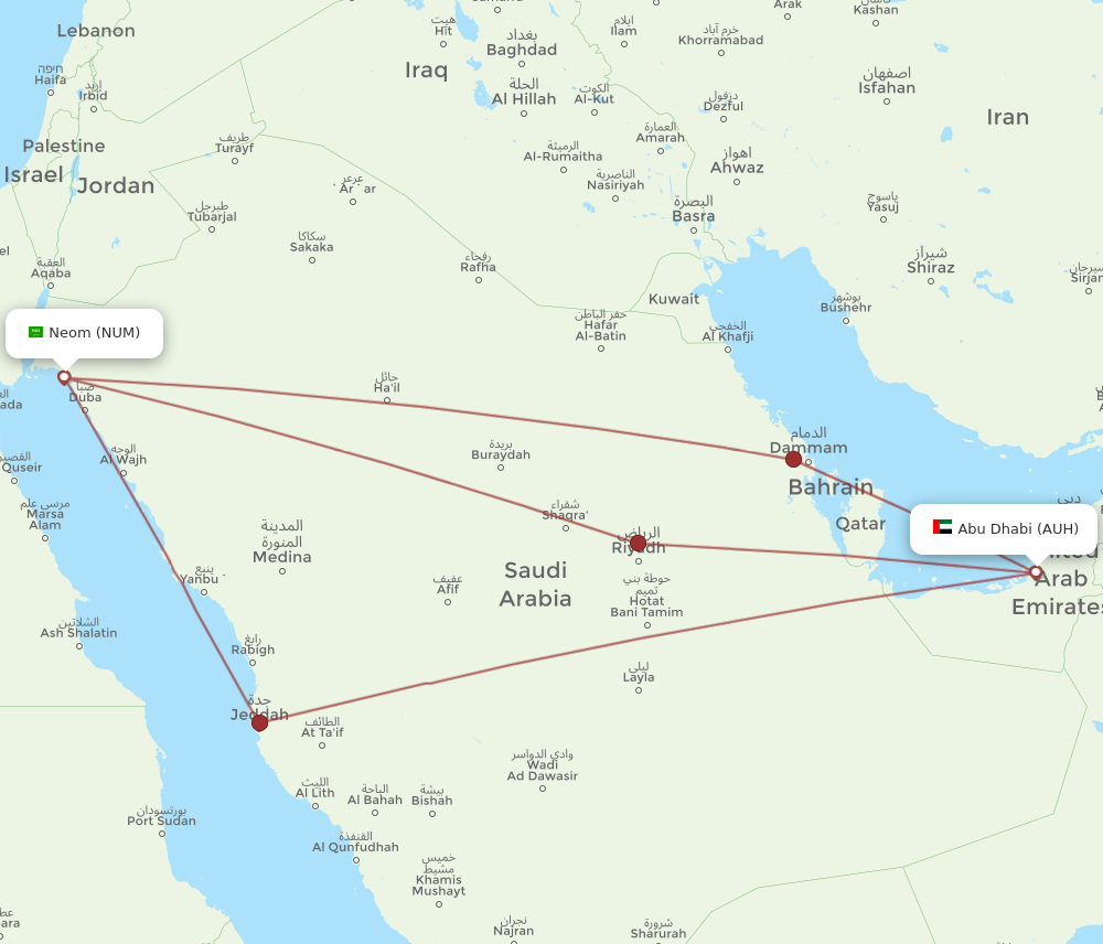 AUH to NUM flights and routes map