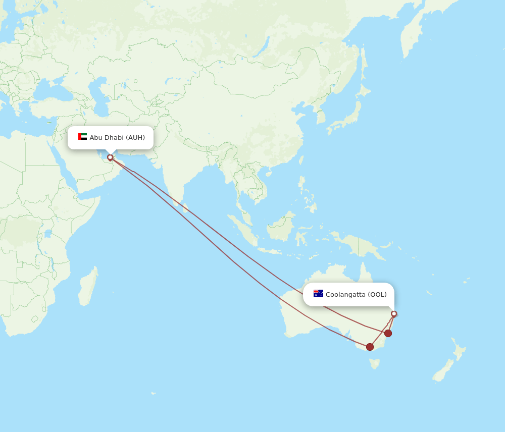 AUH to OOL flights and routes map