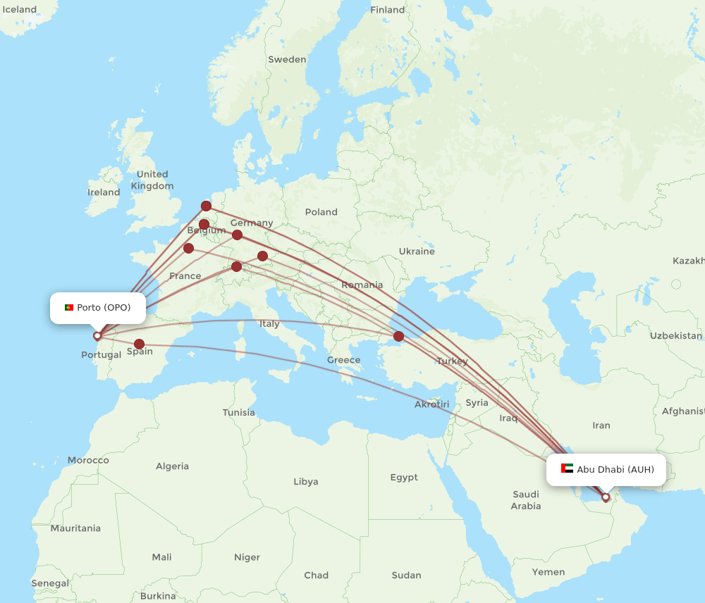AUH-OPO flight routes