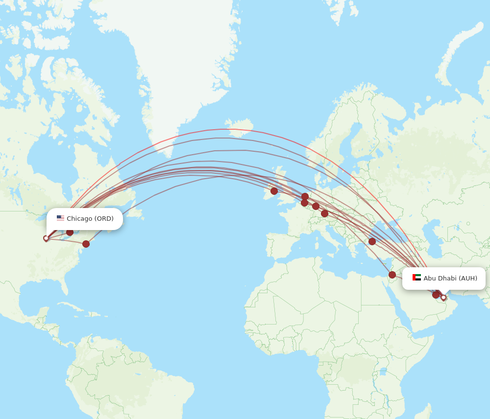 AUH to ORD flights and routes map