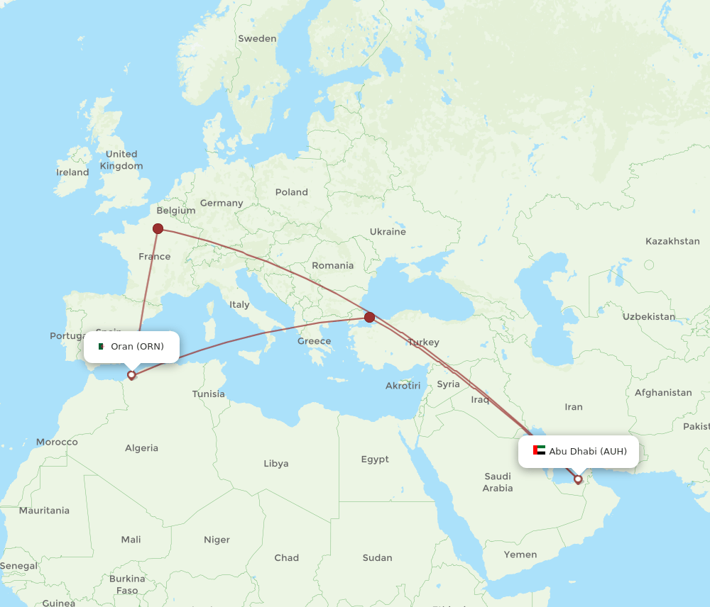 AUH-ORN flight routes