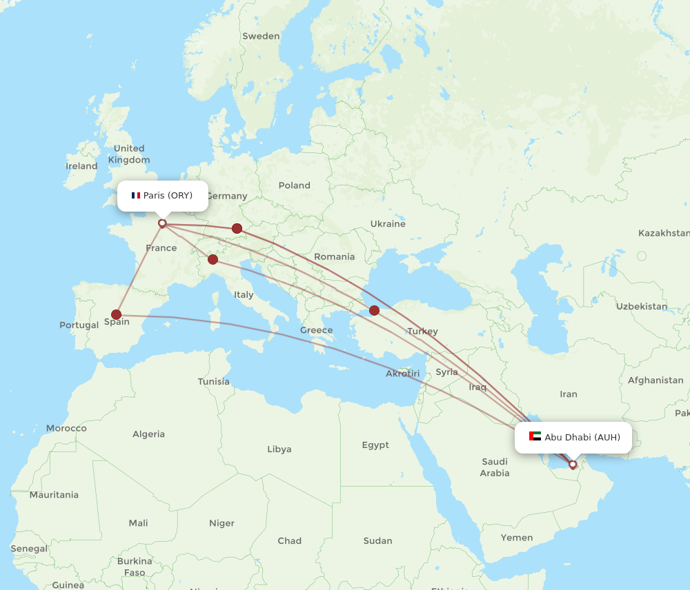 AUH to ORY flights and routes map