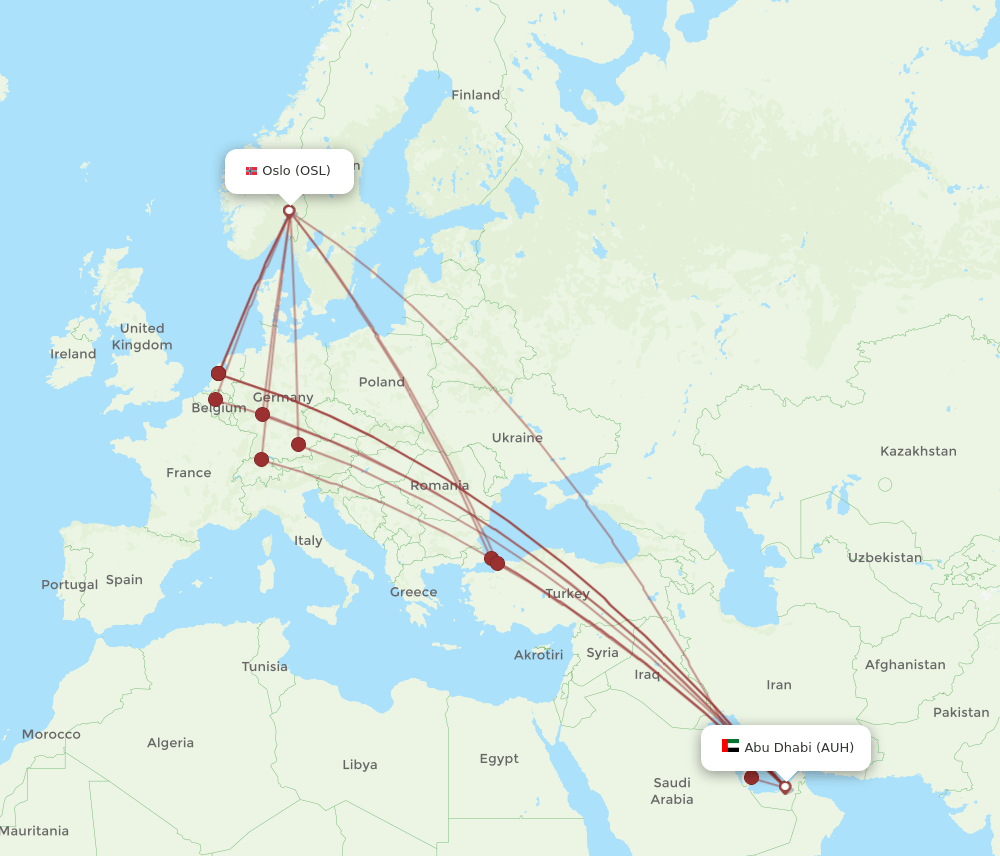 AUH-OSL flight routes