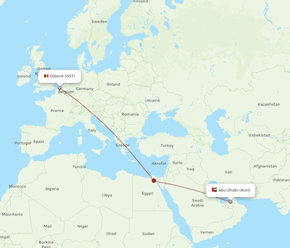 Abu Dhabi - Ostend route map and flight paths
