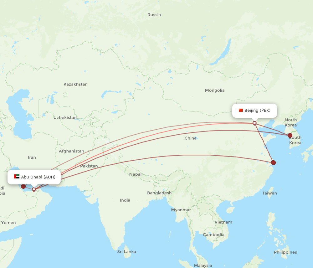 AUH-PEK flight routes