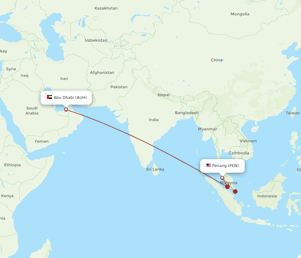 AUH to PEN flights and routes map