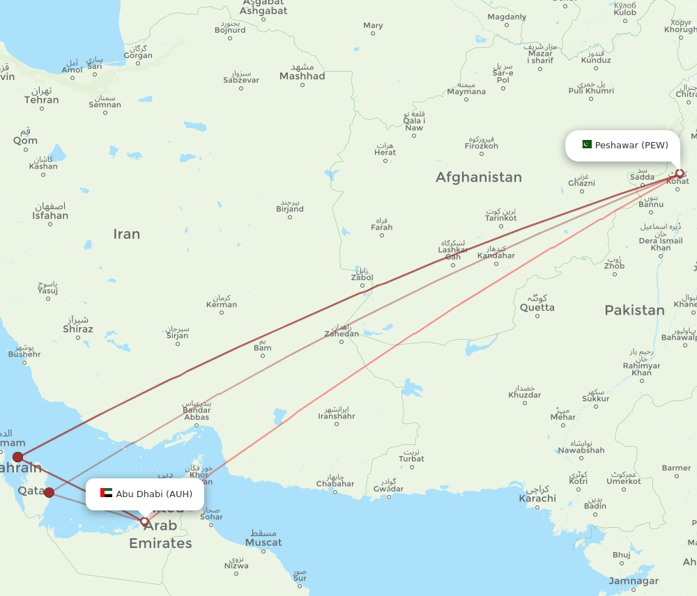 AUH to PEW flights and routes map