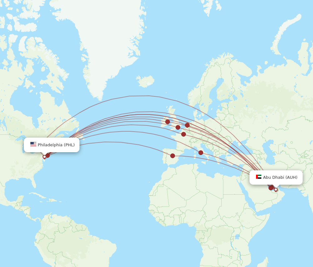 AUH-PHL flight routes
