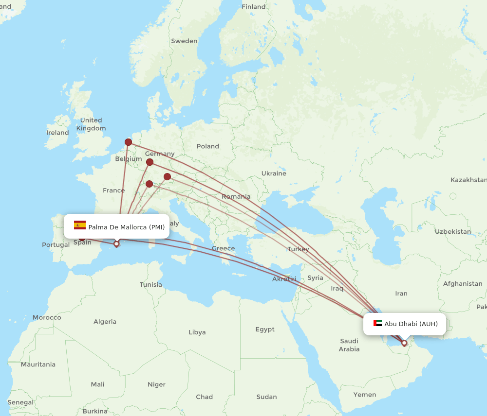 AUH to PMI flights and routes map