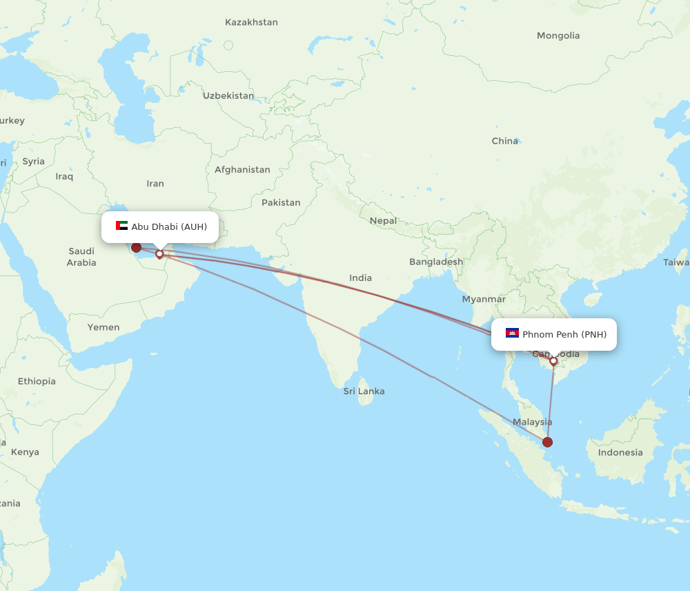 AUH to PNH flights and routes map