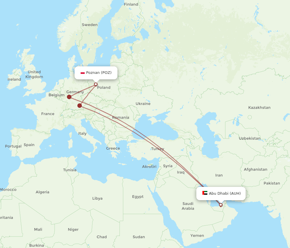 AUH-POZ flight routes