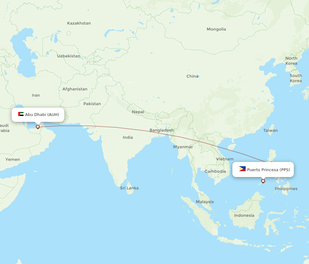 AUH to PPS flights and routes map