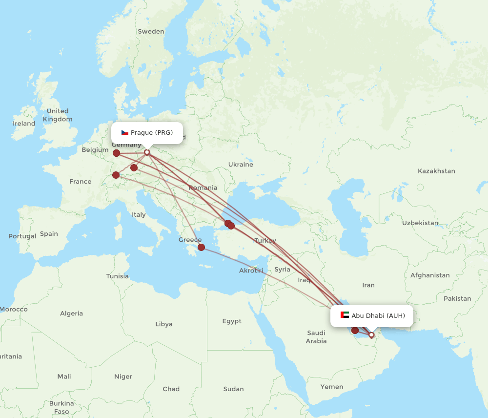 AUH to PRG flights and routes map