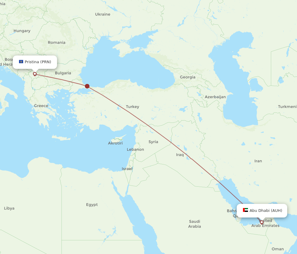 AUH-PRN flight routes