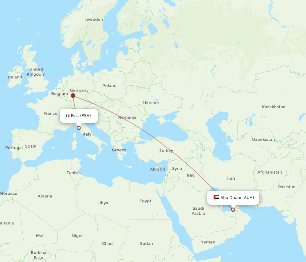 PSA to AUH flights and routes map