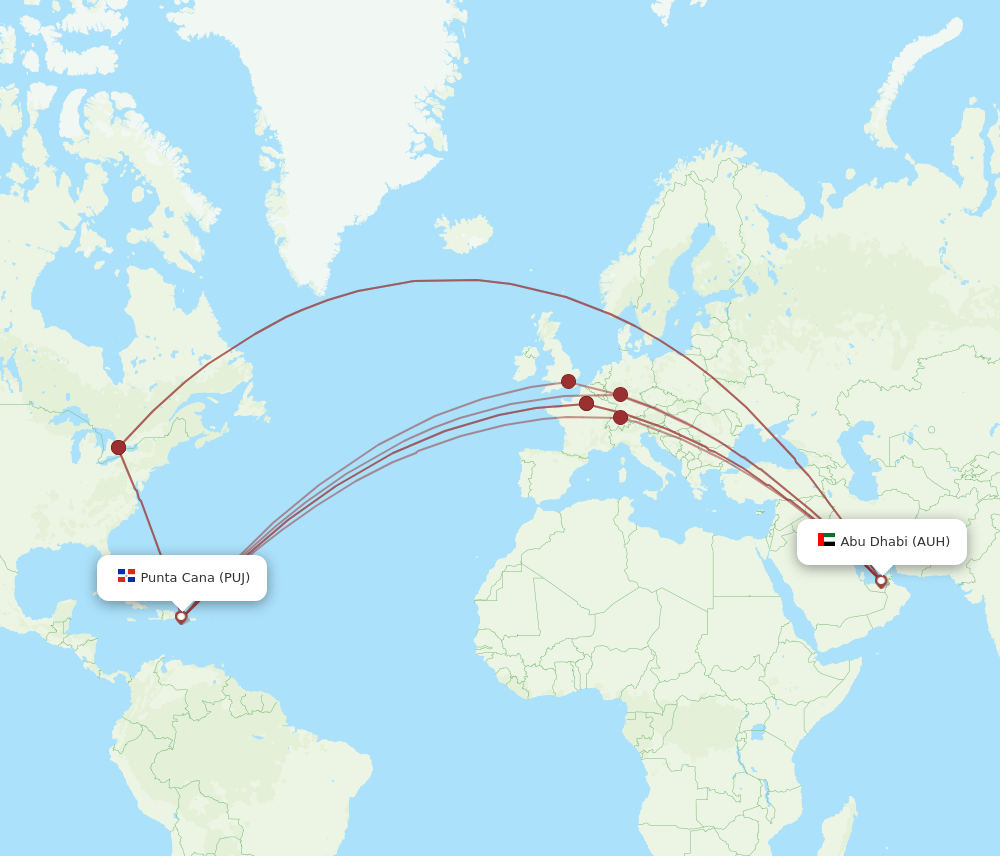 AUH to PUJ flights and routes map