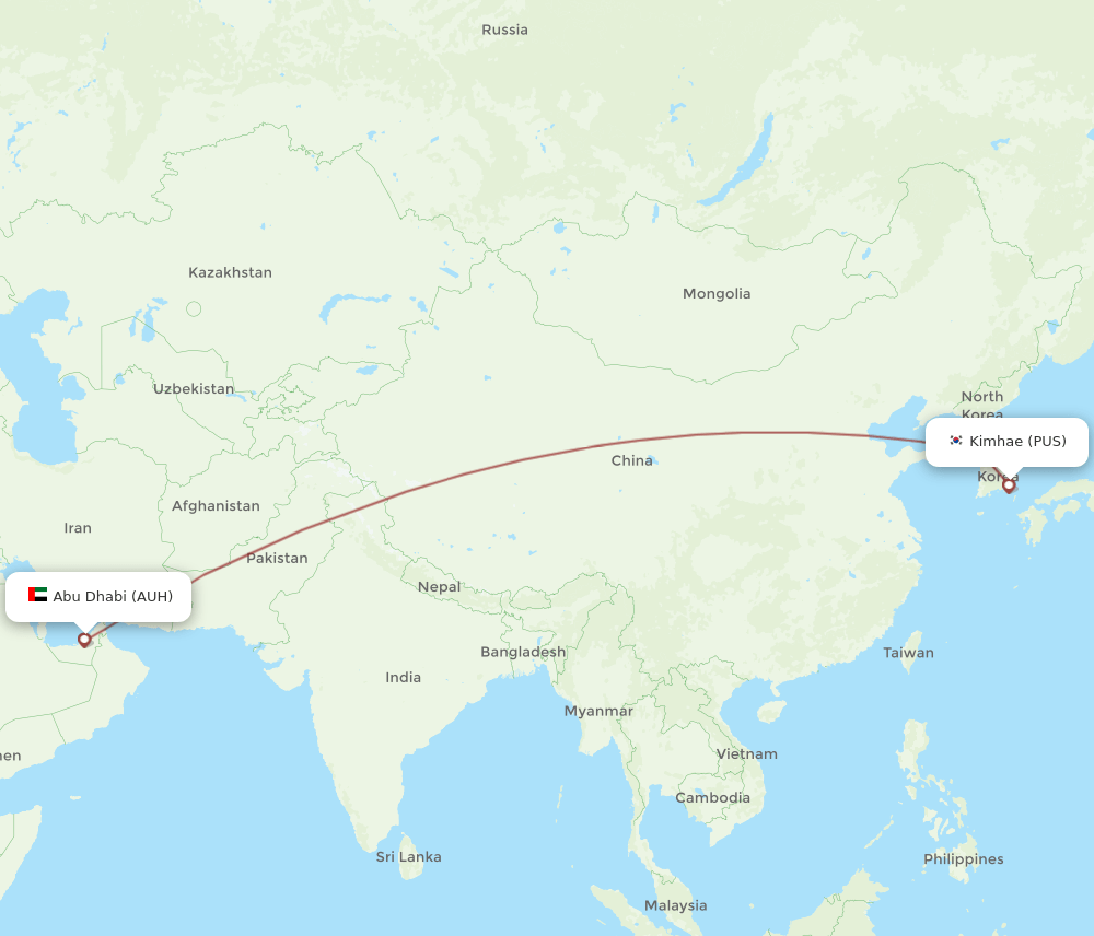 AUH to PUS flights and routes map