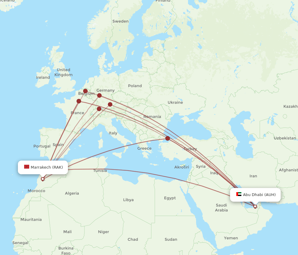 AUH to RAK flights and routes map