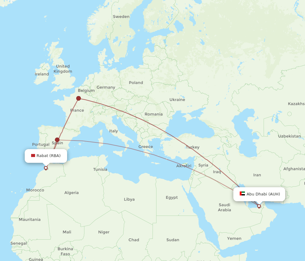 RBA to AUH flights and routes map